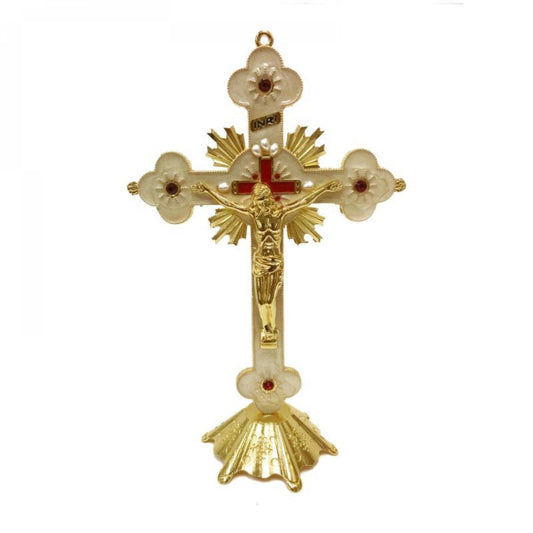 Gold Color Finish Crucifix With Stand Figurine