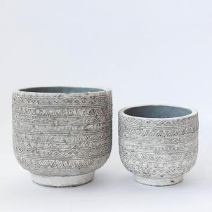 Set Of 2 Gray And White Patterned Planters