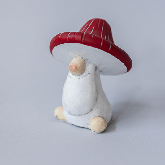 Cement Mushroom With Red Hat Figurine