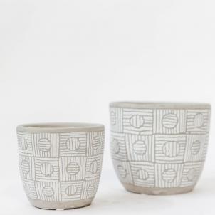 Set Of 2 White And Beige Patterned Planters