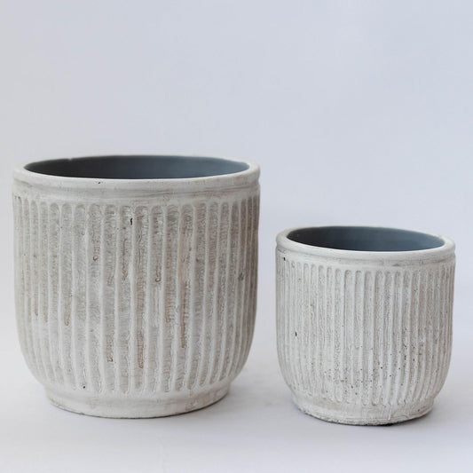 Rough Textured Vertical Lines Washed Gray Planters
