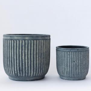 Set Of 2 Rough Textured Vertical Lines Washed Blue Planters