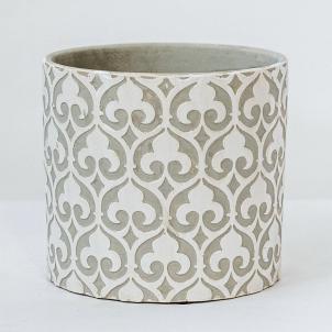 Fleur-De-Lys White On Gray Planter