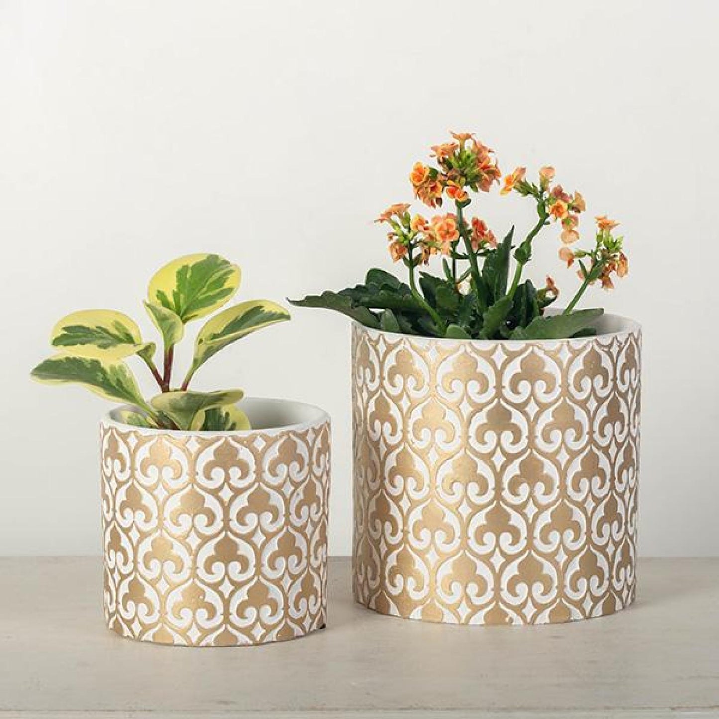 Set Of 2 Raised Fleur De Lys Pattern Planters