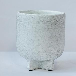 Footed Rough Matte Finish White With Black Speckles Planter