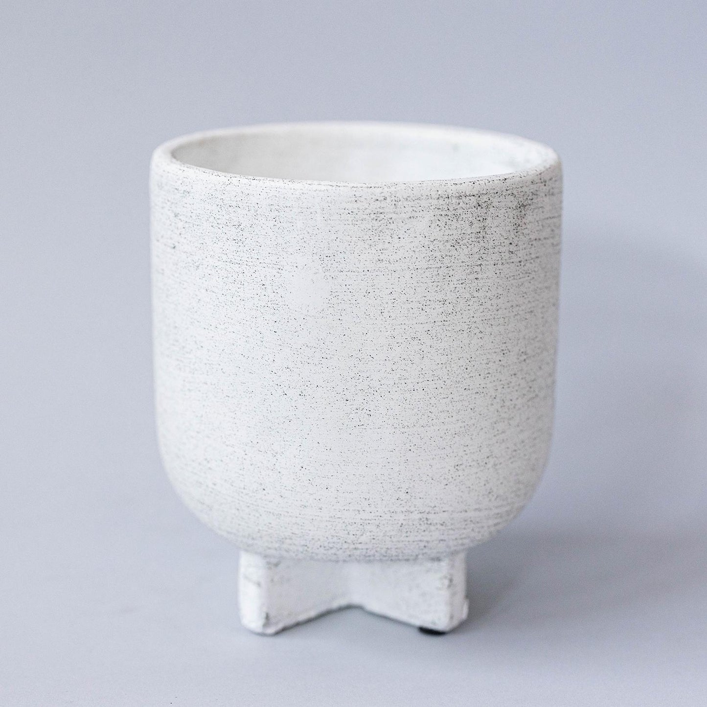 Footed Rough Matte Finish White With Black Speckles Planter