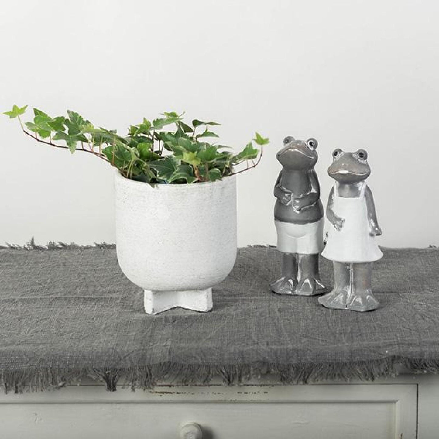 Footed Rough Matte Finish White With Black Speckles Planter