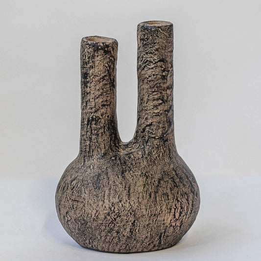 Matte Brown And Black With Two Openings Vase