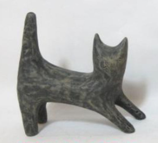 Primitve Look Gray Stretching Ceramic Cat Figurine