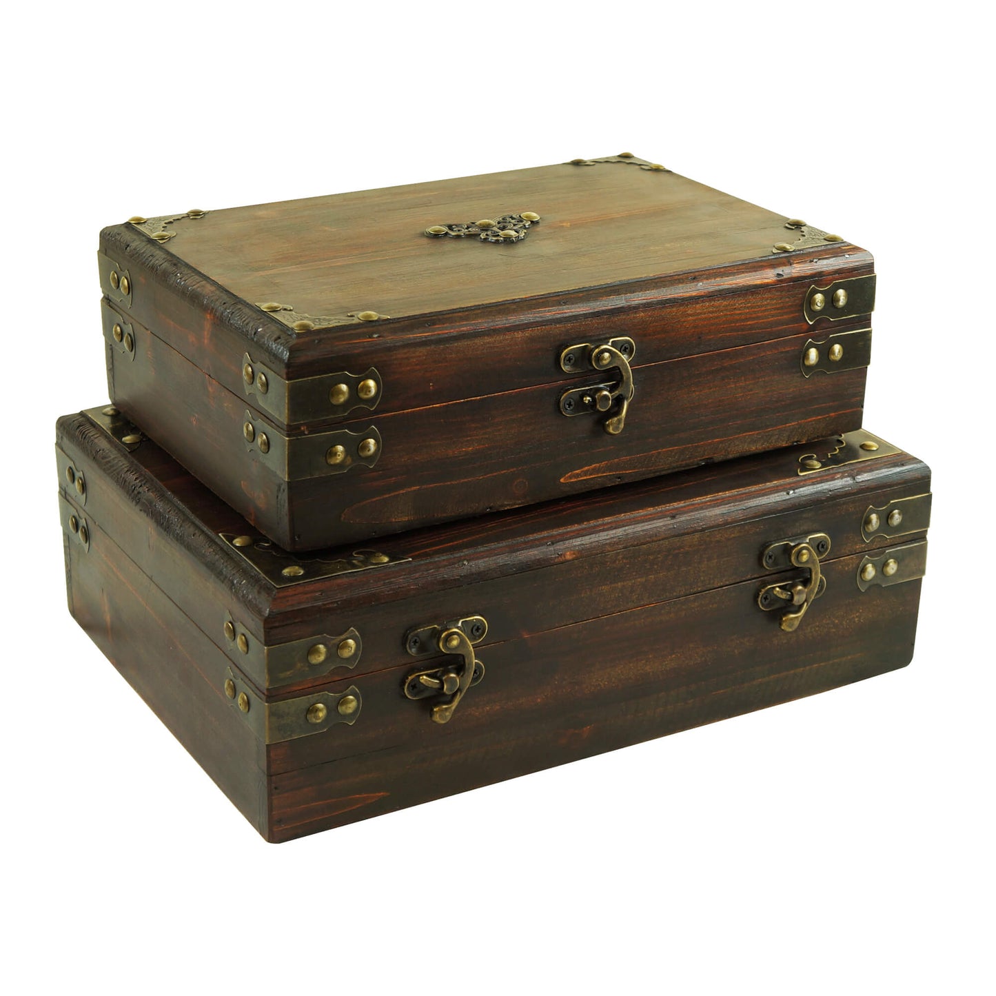 Set Of 2 Antique Look With Metal Accents And Latches Decorative Boxes