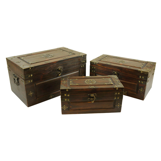 Set Of 3 Embossed Accents With Metal Handles Decorative Boxes