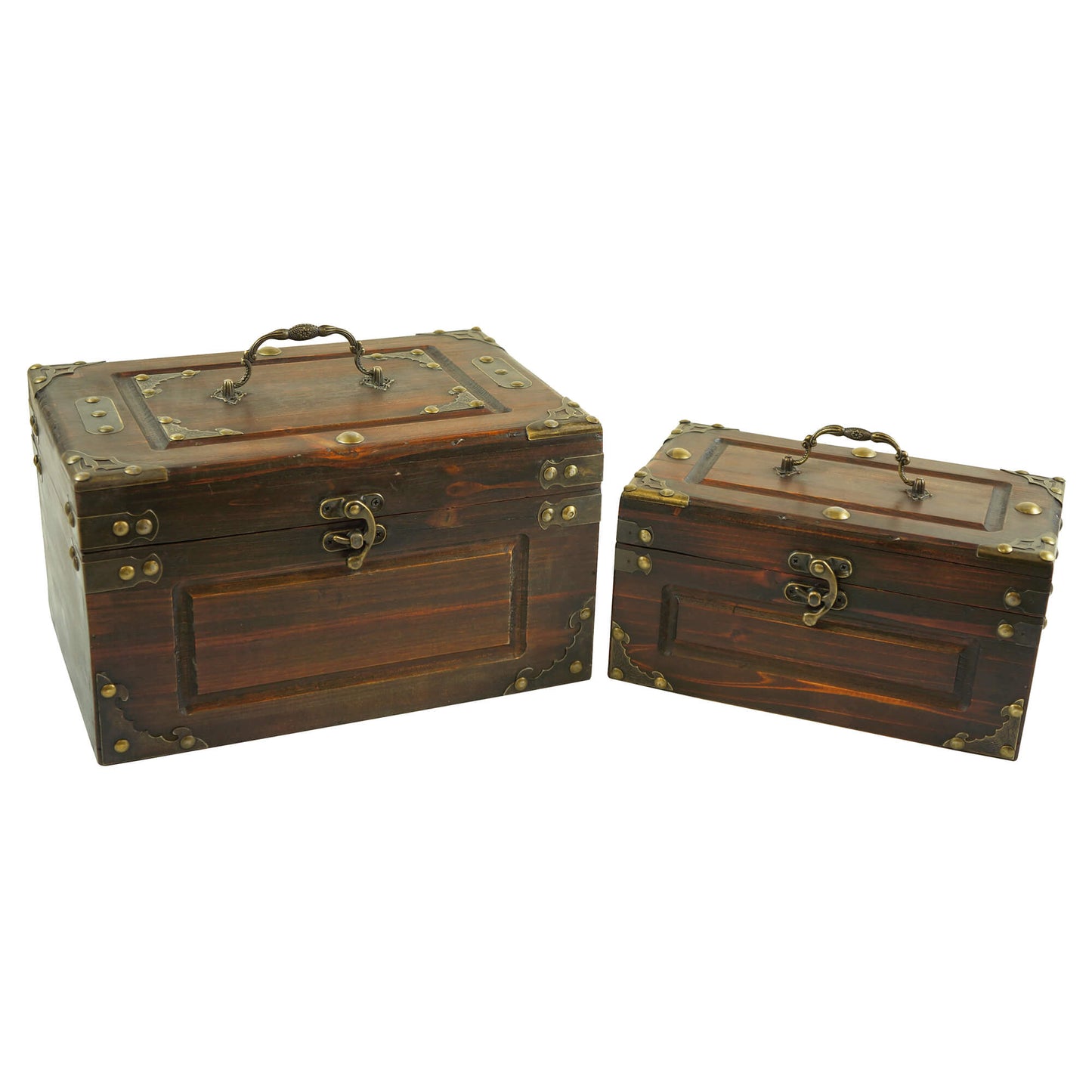Set Of 2 Embossed Accents With Metal Handle On The Top Decorative Boxes