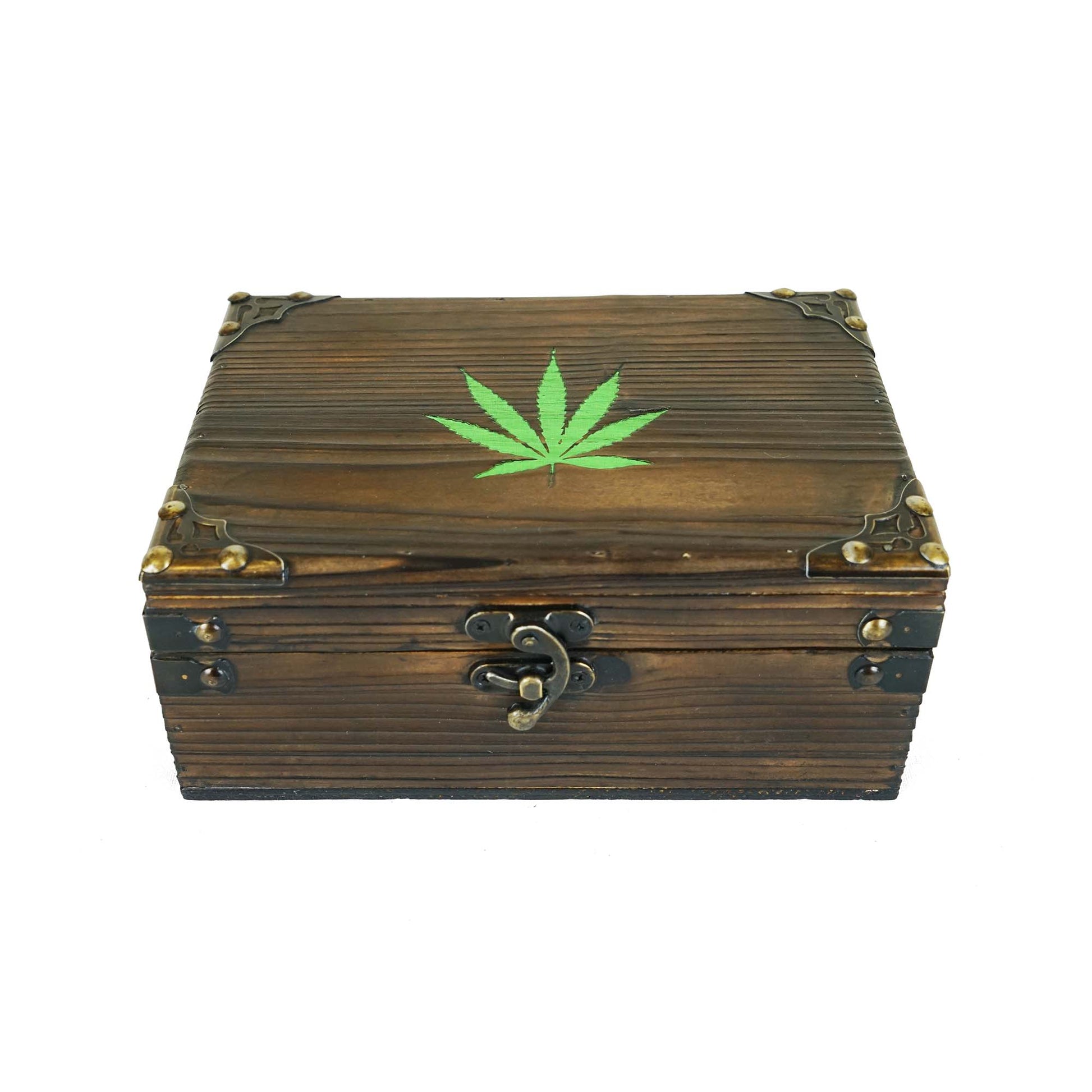 Stash Decorative With Wooden Grain And Metal Accents Box