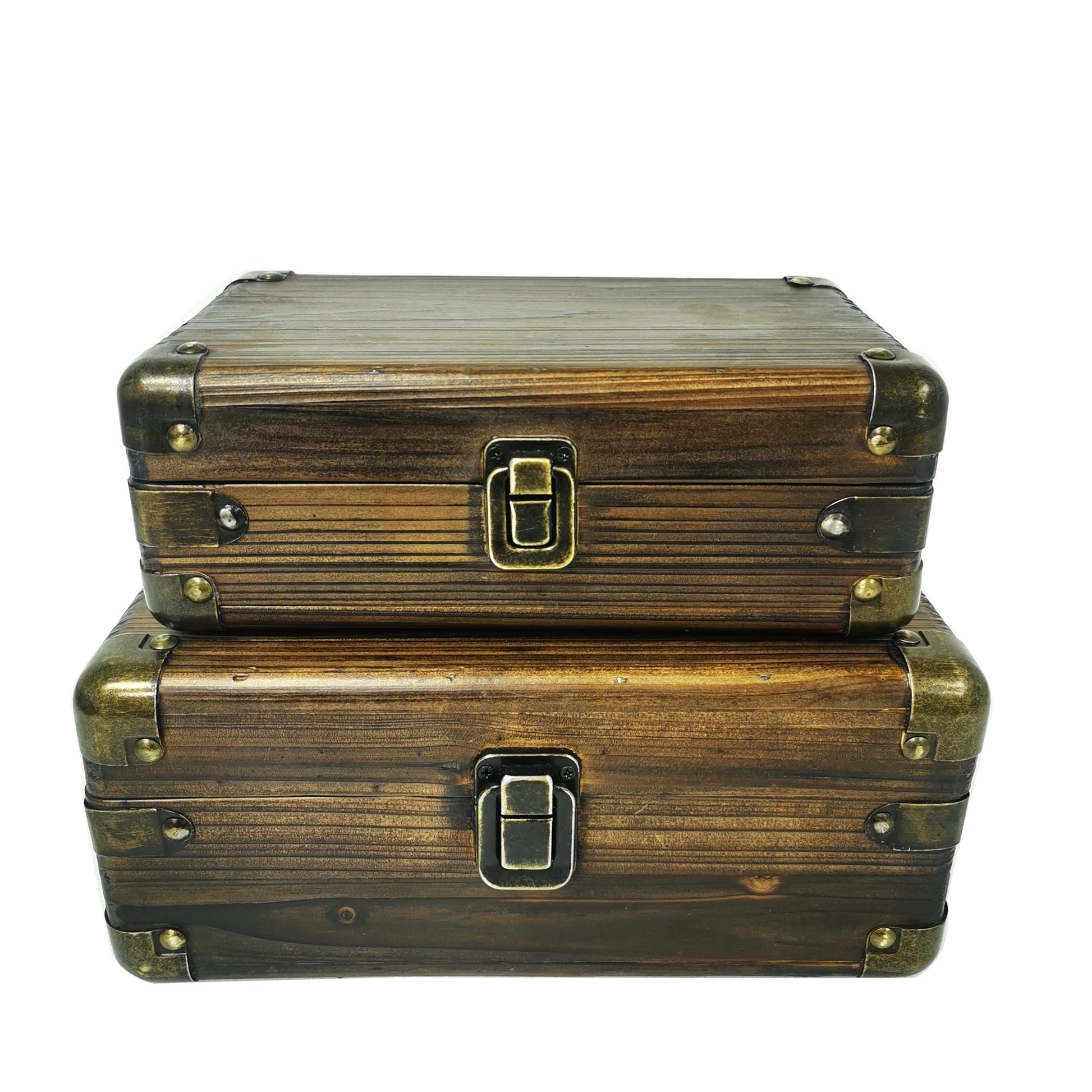 Set Of 2 Suitcase Look With Cooper Corners Decorative Boxes