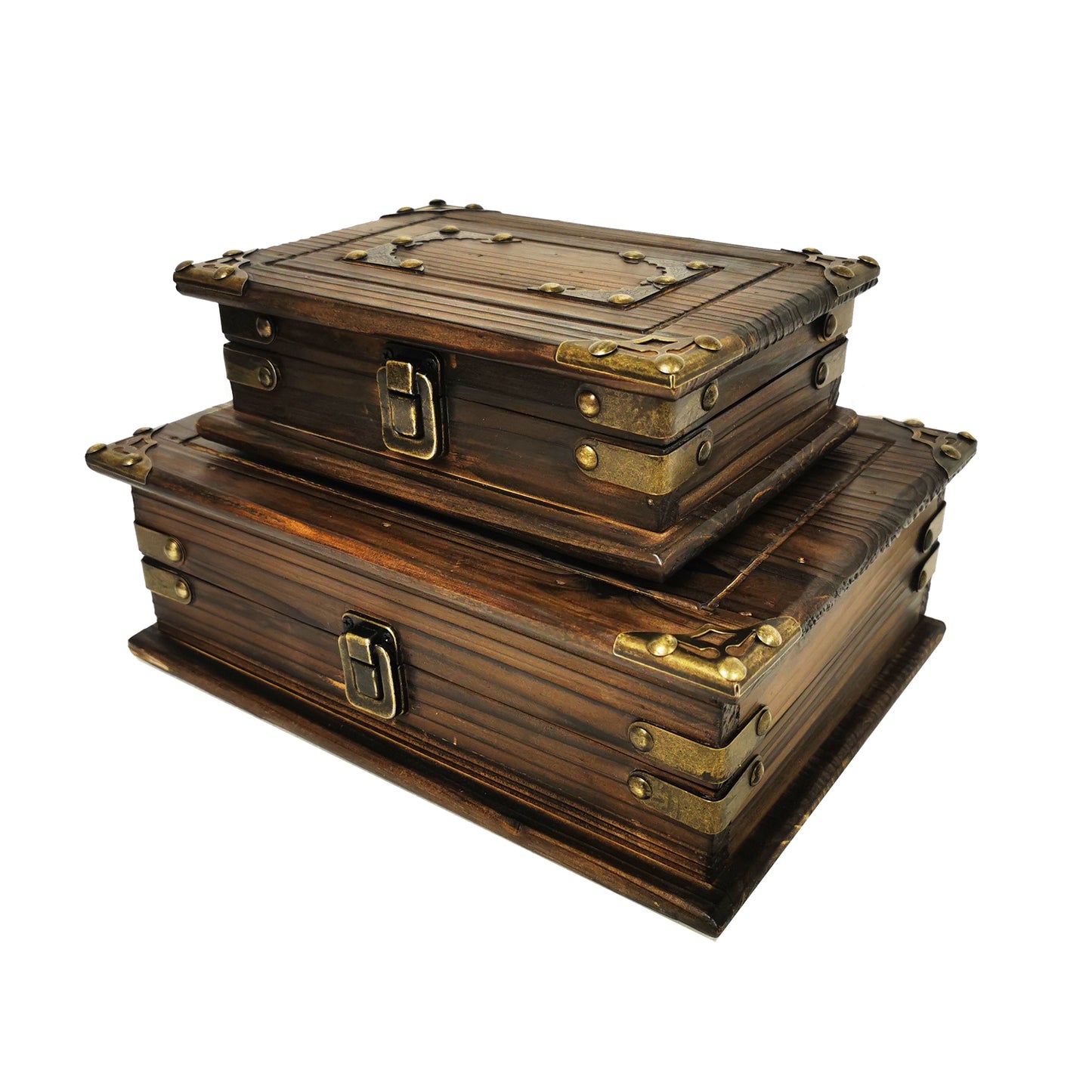 Set Of 2 Decorative With Metal Accents Boxes