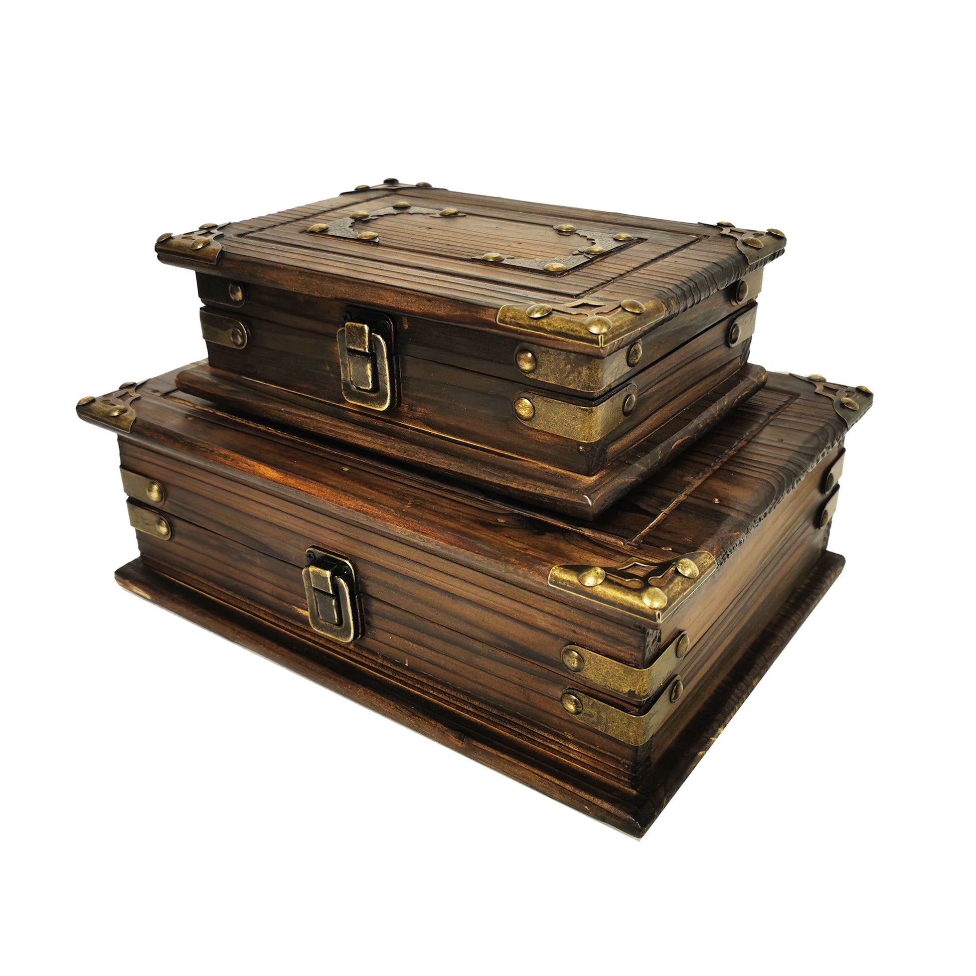 Set Of 2 Decorative With Metal Accents Boxes