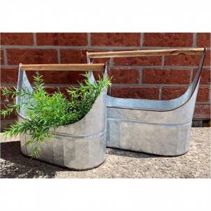 Set Of 2 Galvanized Metal With A Wooden Handle: Bucket