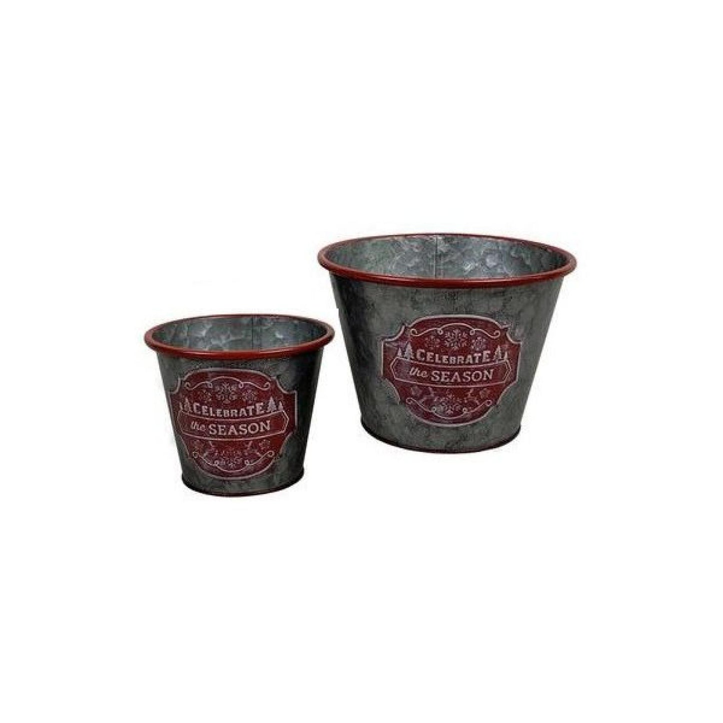 Set Of 2 Round "Celebrate The Season" Metal   Bucket