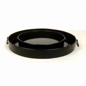 Set Of 2 Round Black  Trays With Folding Handles Trays