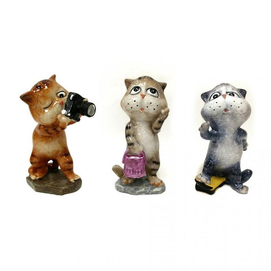 Set Of 3 Cats Doing A Photoshoot Figurine