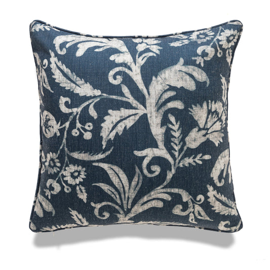 Navy Blue And White Floral Pattern With Feather Down Insert Pillow