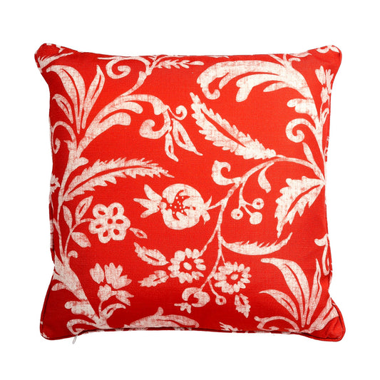 Red And White Floral Pattern With Feather Down Insert Pillow