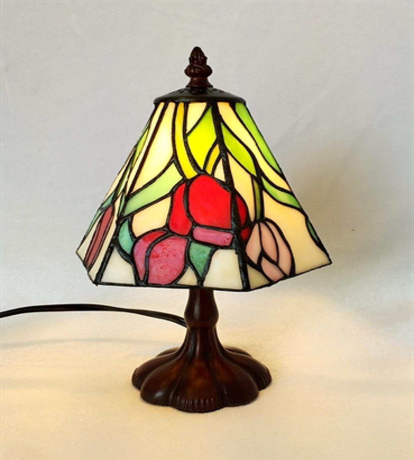 Red Flower Tiffany Style Glass Table Lamp