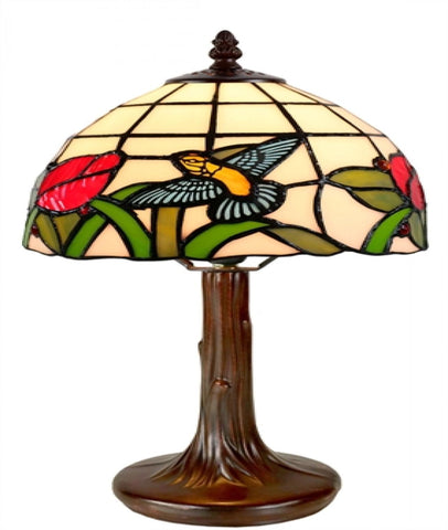 Hummingbird At A Flower Tiffany Style Glass Table Lamp