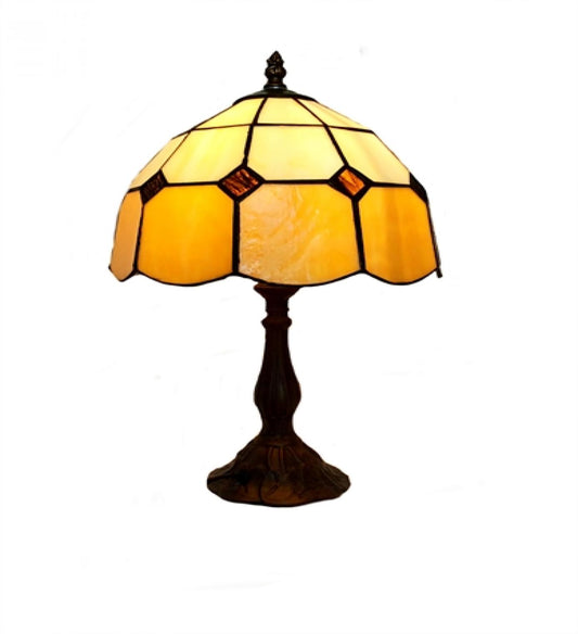 Yellow Stained Glass Shade With Brown Base Table Lamp