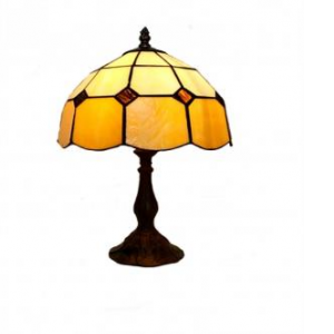 Yellow Stained Glass Shade With Brown Base Table Lamp