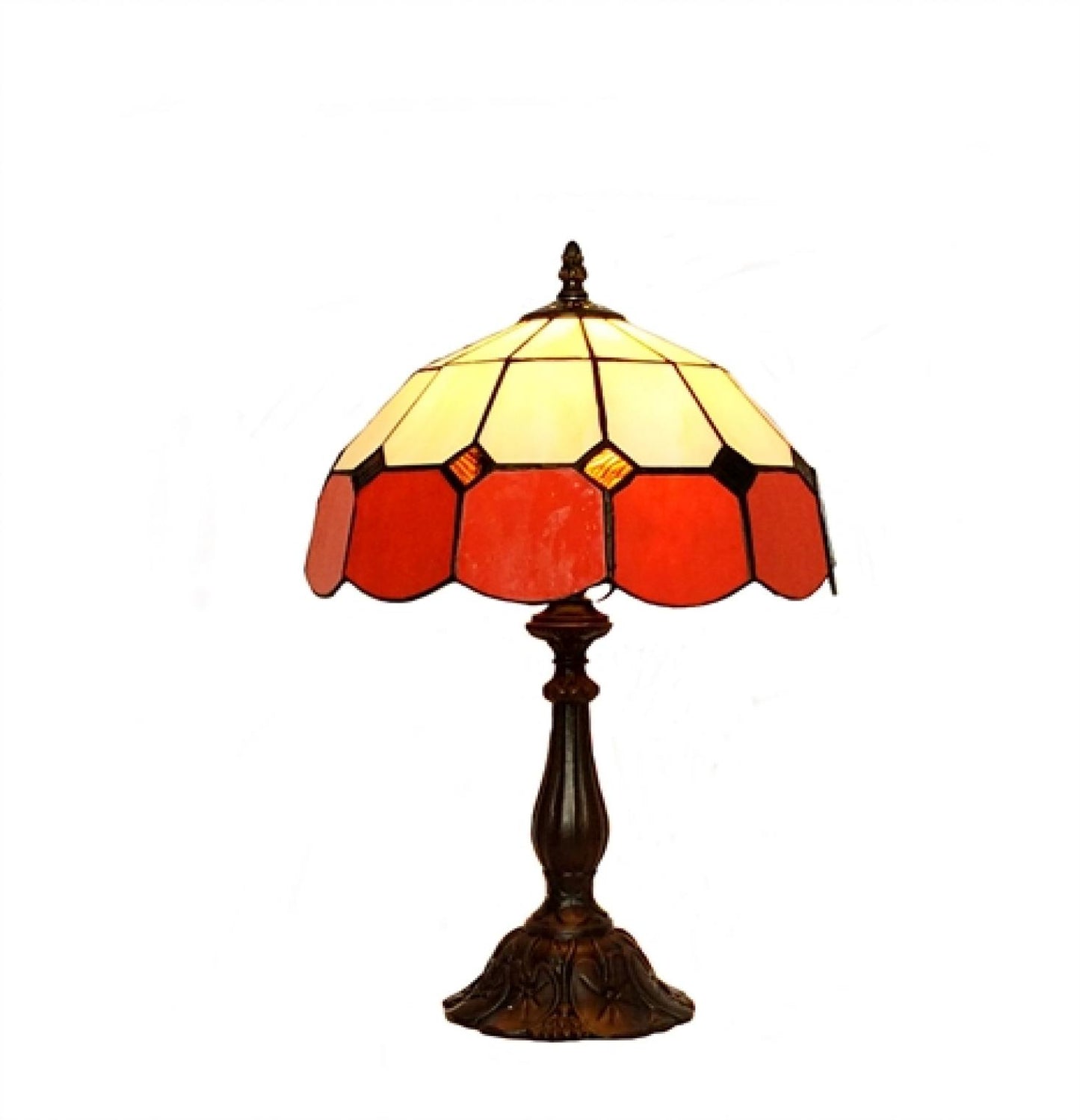 Two Toned Stain Glass With Metal Base Table Lamp