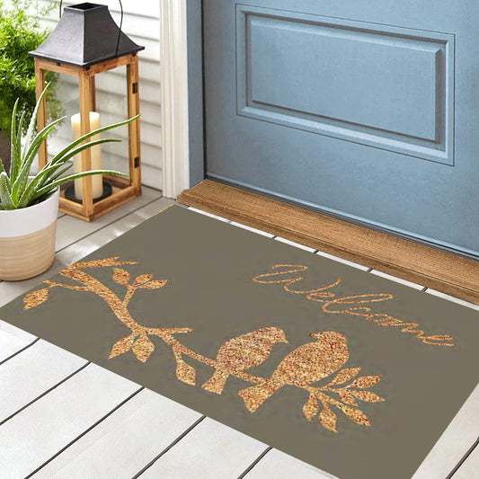 Welcome With Birds On A Branch Birds Coir Doormat