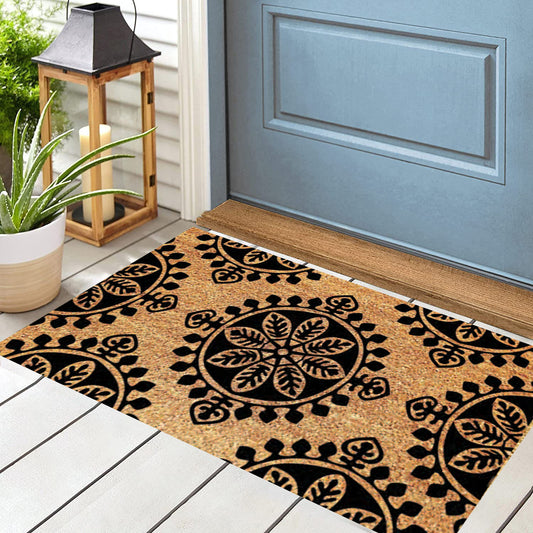 Brown And Black Patterned Coir Doormat