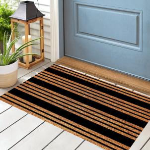 Black Stripes Coir Doormat