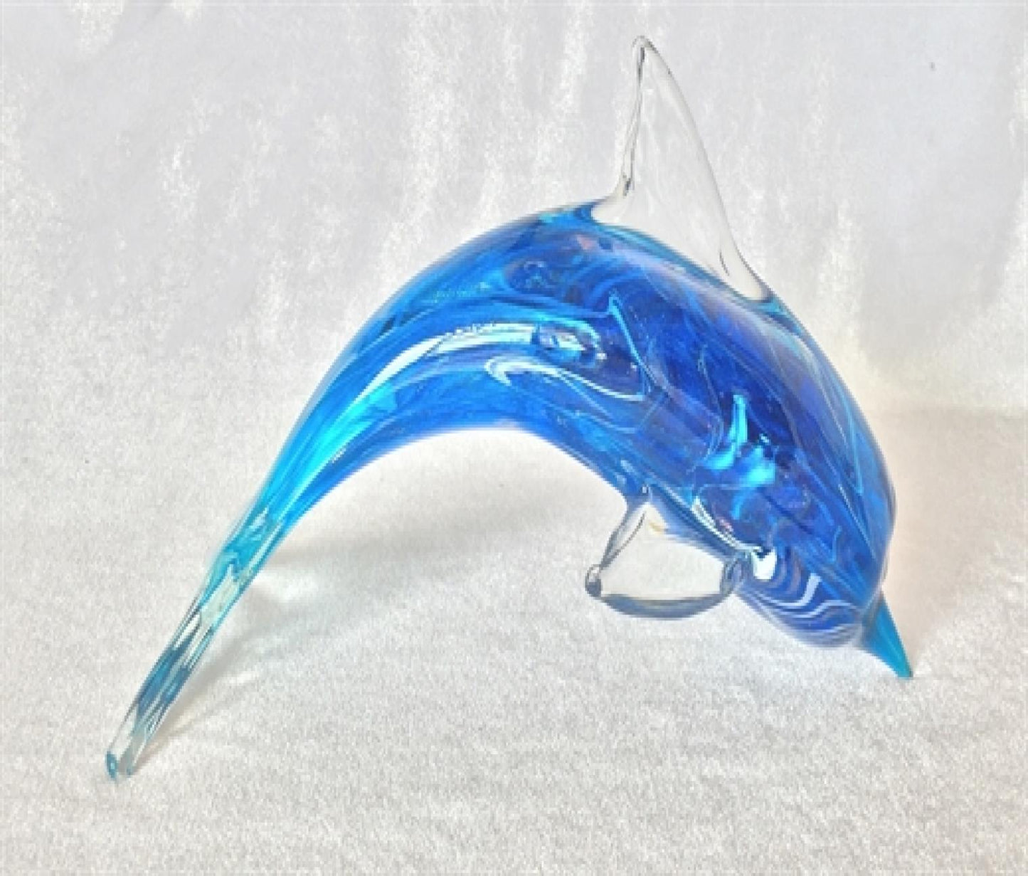 Blue With Clear Fins Handmade Glass Dolphin Figurine