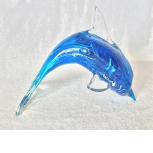 Blue With Clear Fins Handmade Glass Dolphin Figurine