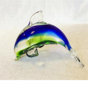 Hand Made Blue, Green And Clear Glass Dolphin Figurine