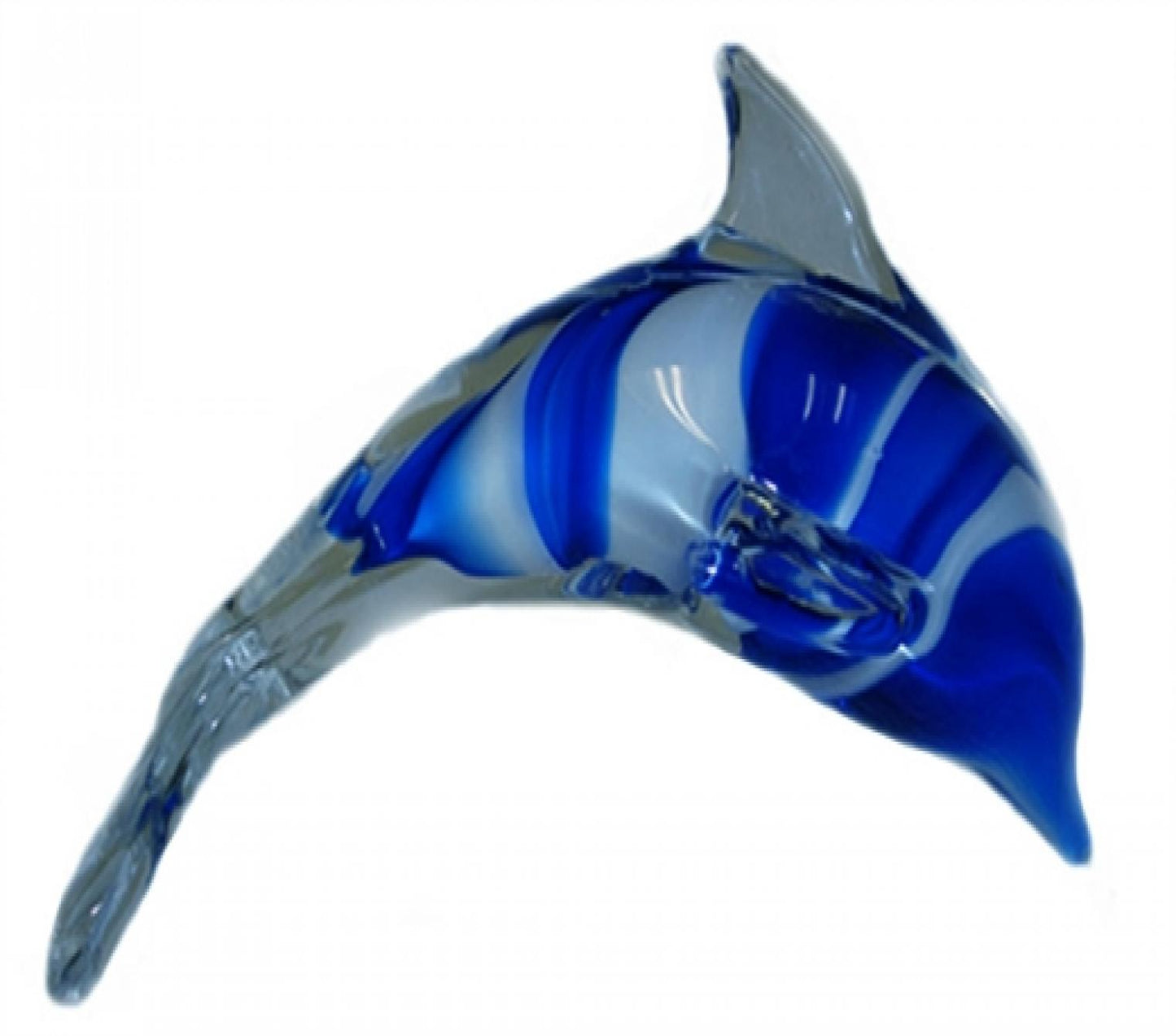 White And Blue Striped Glass Dolphin Figurine