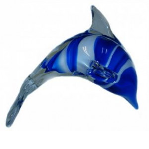 White And Blue Striped Glass Dolphin Figurine