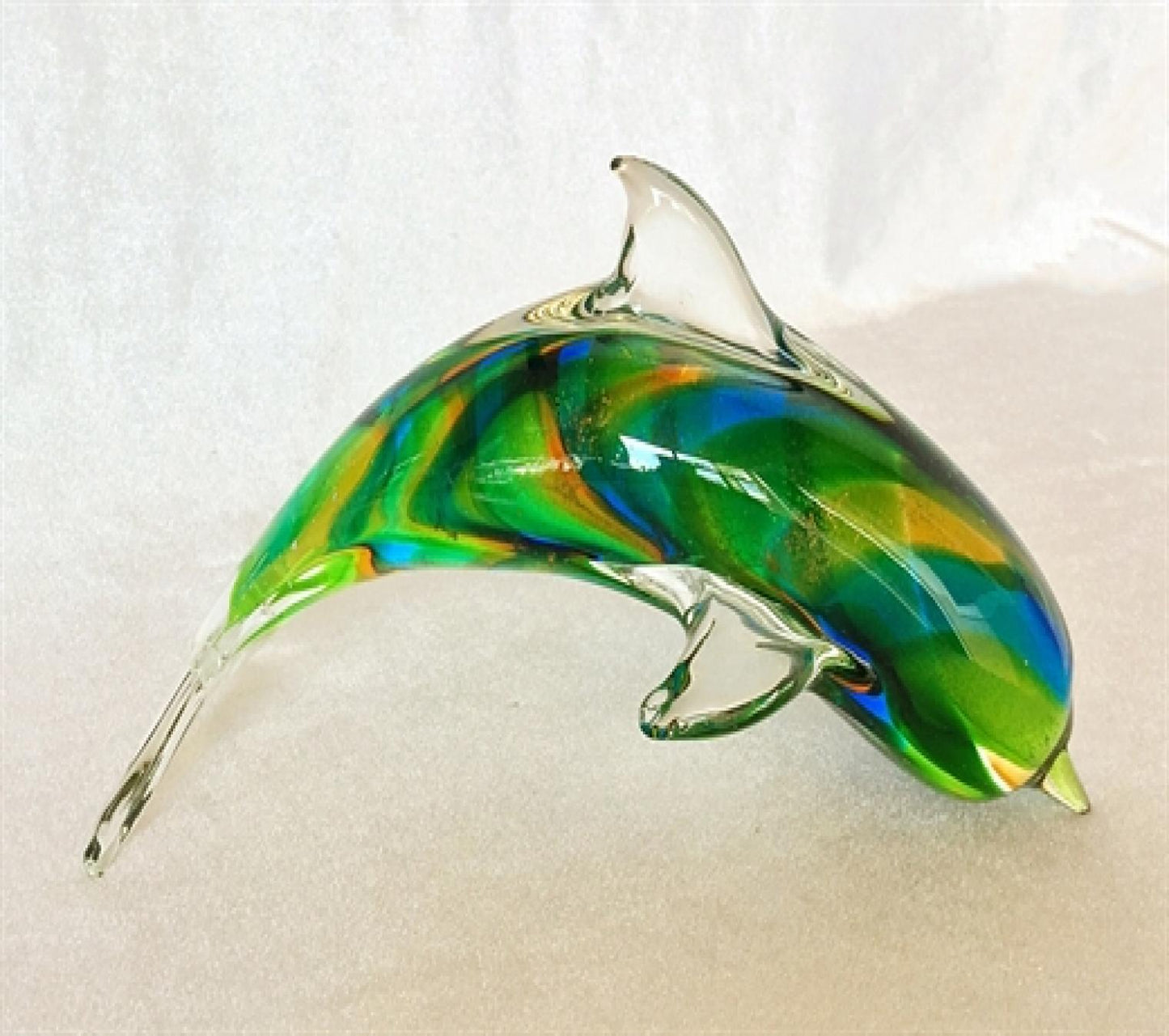 Multi Color Patterned Hand Blown Glass Dolphin Figurine