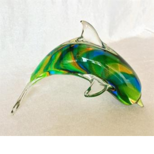 Multi Color Patterned Hand Blown Glass Dolphin Figurine