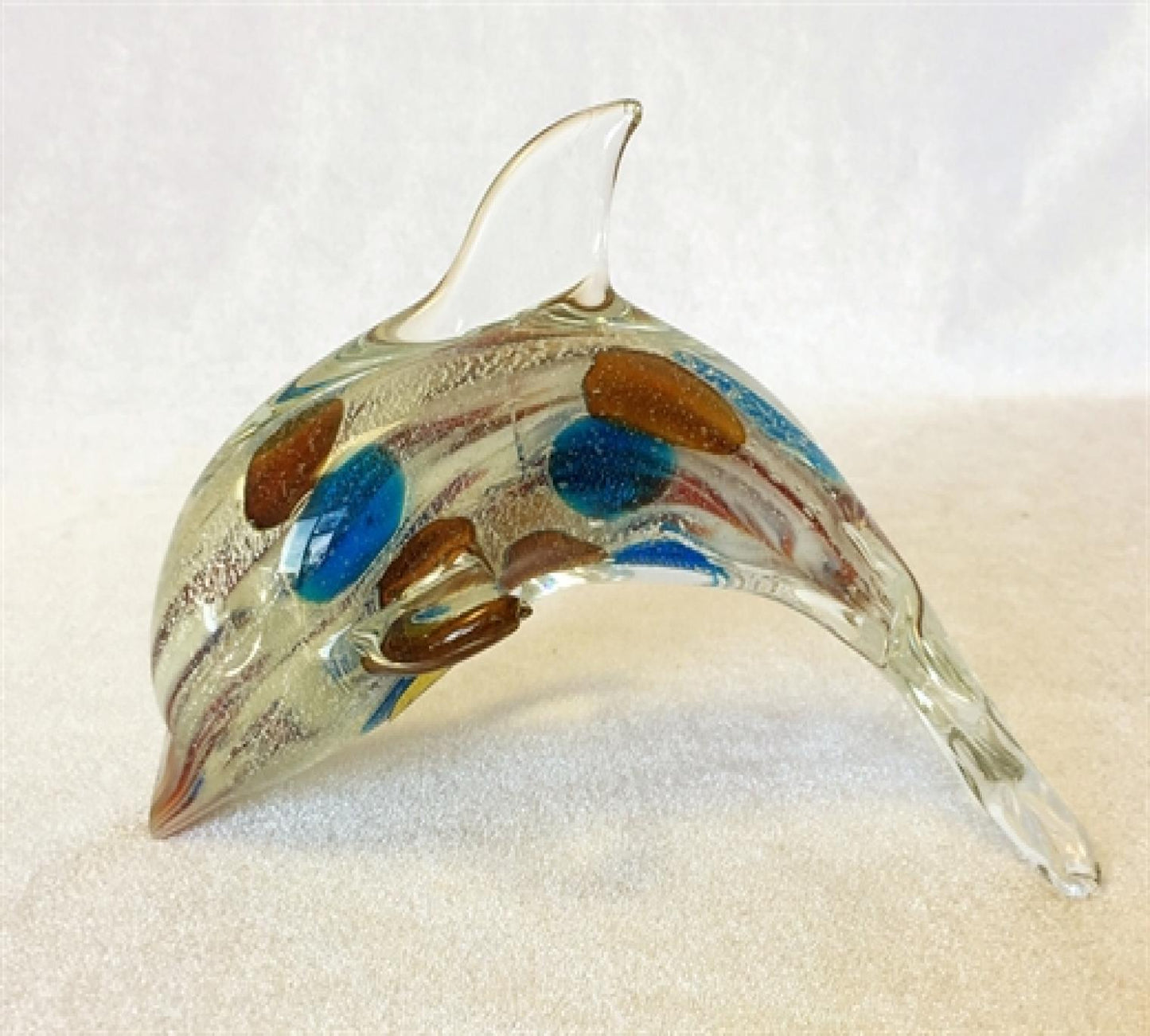 Hand Made Stripes And Dots Glass Dolphin Figurine