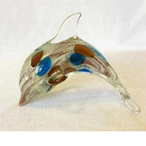 Hand Made Stripes And Dots Glass Dolphin Figurine