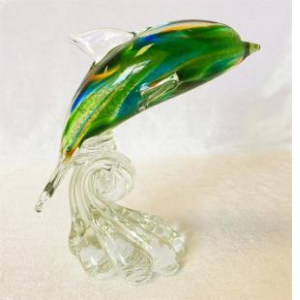 Hand Made Multi Color On Clear Shell Glass Dolphin Figurine