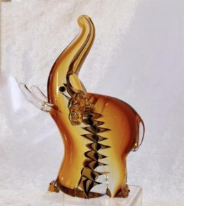 Gold And Brown Trunk Up With Clear Tusks Glass Elephant Figurine