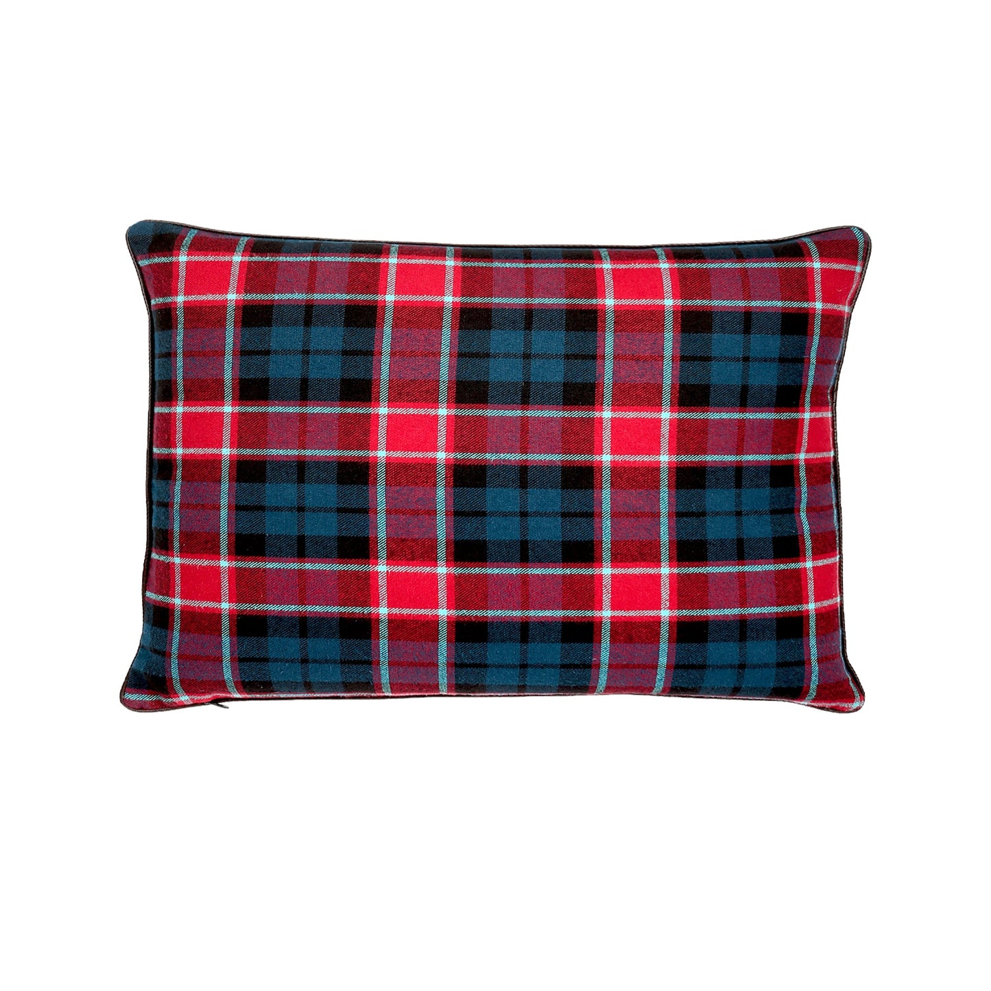 Evening Blue And Red Tartan Lumbar With Feather Down Insert Pillow