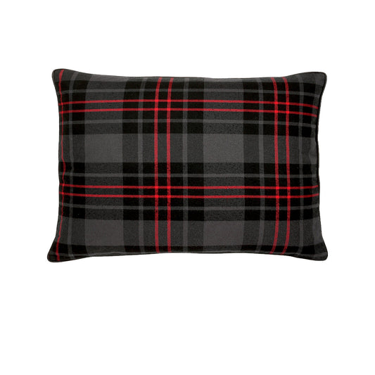 Dark Gray,Black, And Red Tartan Plaid With Feather Down Insert Pillow