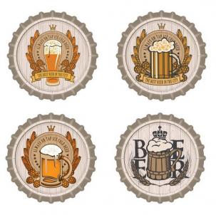 Set Of 4 Bottle Cap Shaped Beer Themed Coasters