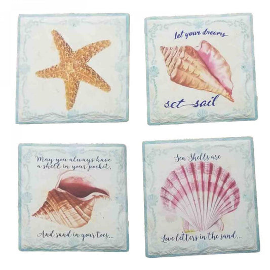 Set Of 4 Sea Shells And Star Fish Coasters