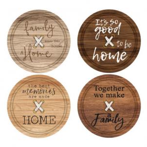 Set Of 4 Button Style Home Theme With Text Coasters